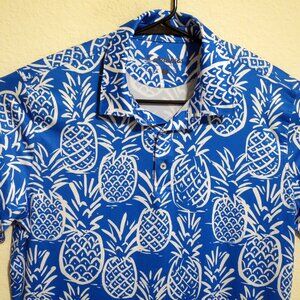 Chubbies Shirt Mens Large Short Sleeve Performance Polo Blue White Pineapples